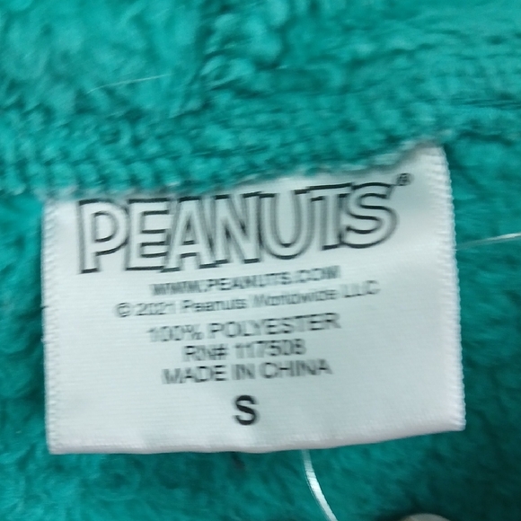 Peanuts Teal Fleece Hoodie with Snoopy Size Small - Picture 4 of 6